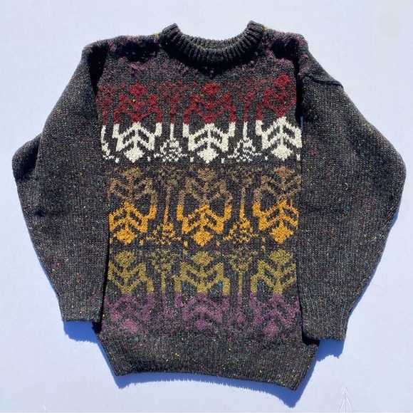 American Vintage Other - Vintage Chunky Knit Confetti Fleck Sweater Mens Large Intarsia Pattern‎ Charcoal